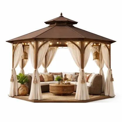 Gazebo de jardin decoratif avec eclairage suspendu-easehomey
