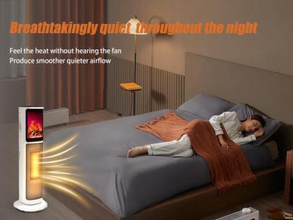 Ceramic Tower 1500W Indoor Space Heater Fan, Room Heating with Oscillation, Portable Tower heater for office, Bedroom, Living room, Overheat Protection, Electronic flame light effect, white