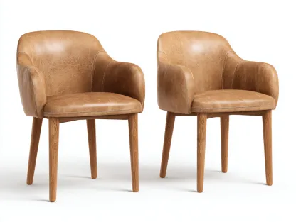 Dining Chairs upholstered leather armchair seat 23x22x33 inches - tan brown - modern dining design-Casauphub