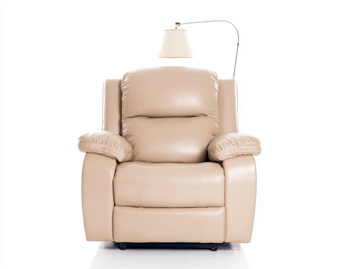 Recliner Chair Faux Leather Upholstered Padded Seating with Reading Lamp 38x40x44 inches - Beige - Modern Indoor Reclining Seating-Casauphub