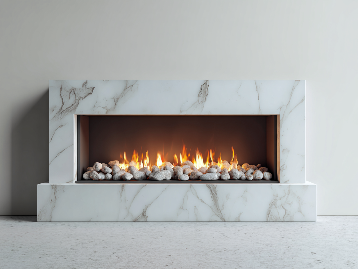 Fireplace marble finish 60x18x24 (inches) - white - modern built-in design-Casauphub