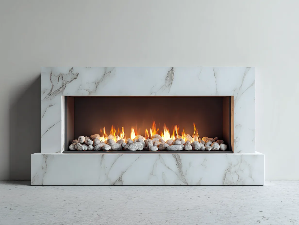 Fireplace marble finish 60x18x24 (inches) - white - modern built-in design-Casauphub