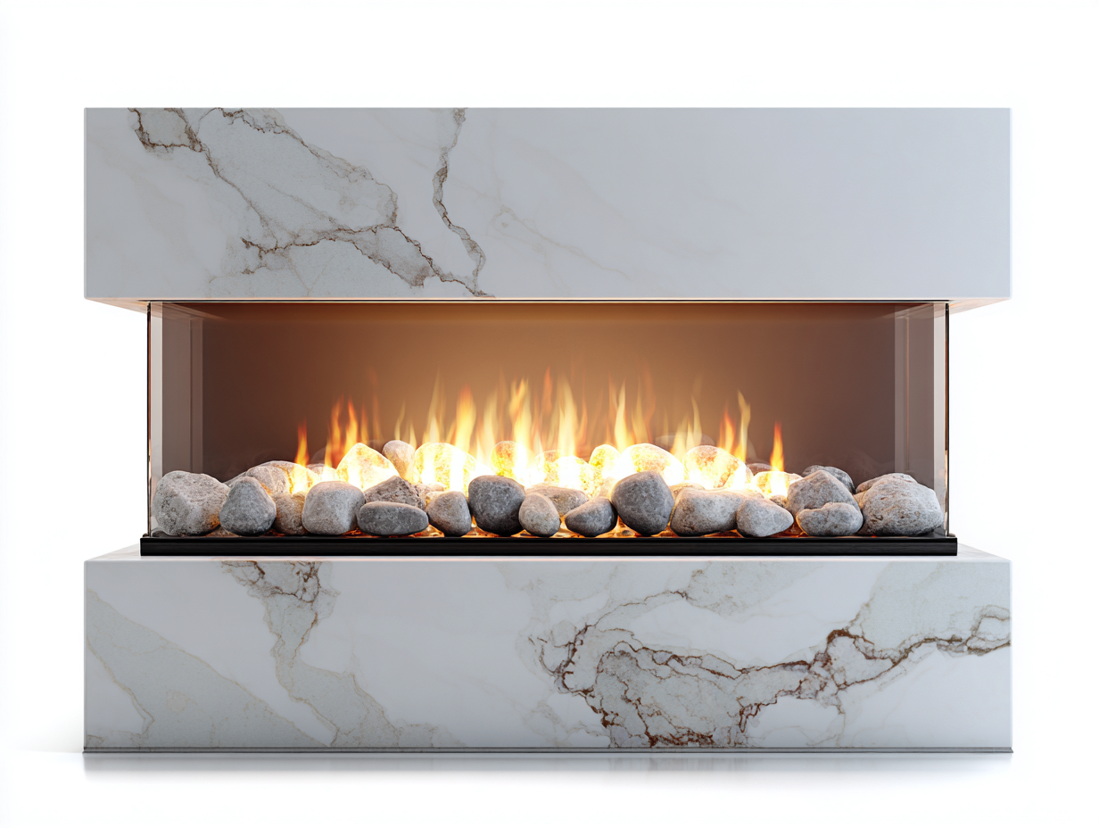 Fireplace Marble Finish Glass Enclosure 60x18x36 inches - White - Modern Indoor Heating-Casauphub