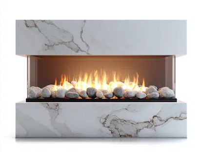 Fireplace Marble Finish Glass Enclosure 60x18x36 inches - White - Modern Indoor Heating-Casauphub
