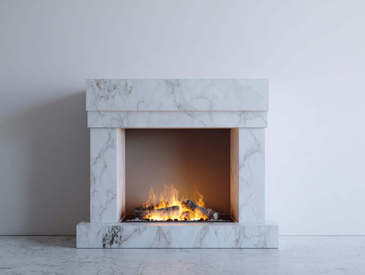 Fireplace Marble Finish Open Hearth 55x20x42 inches - White - Modern Indoor Heating-Casauphub