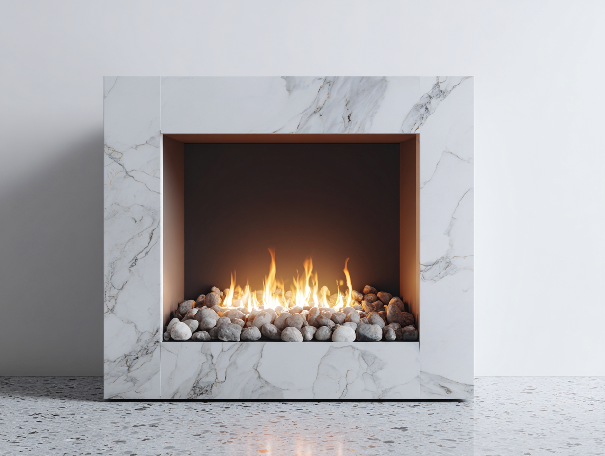 Fireplace Marble Finish 48x20x40 (inches) - White - Modern Built-In Design-Casauphub