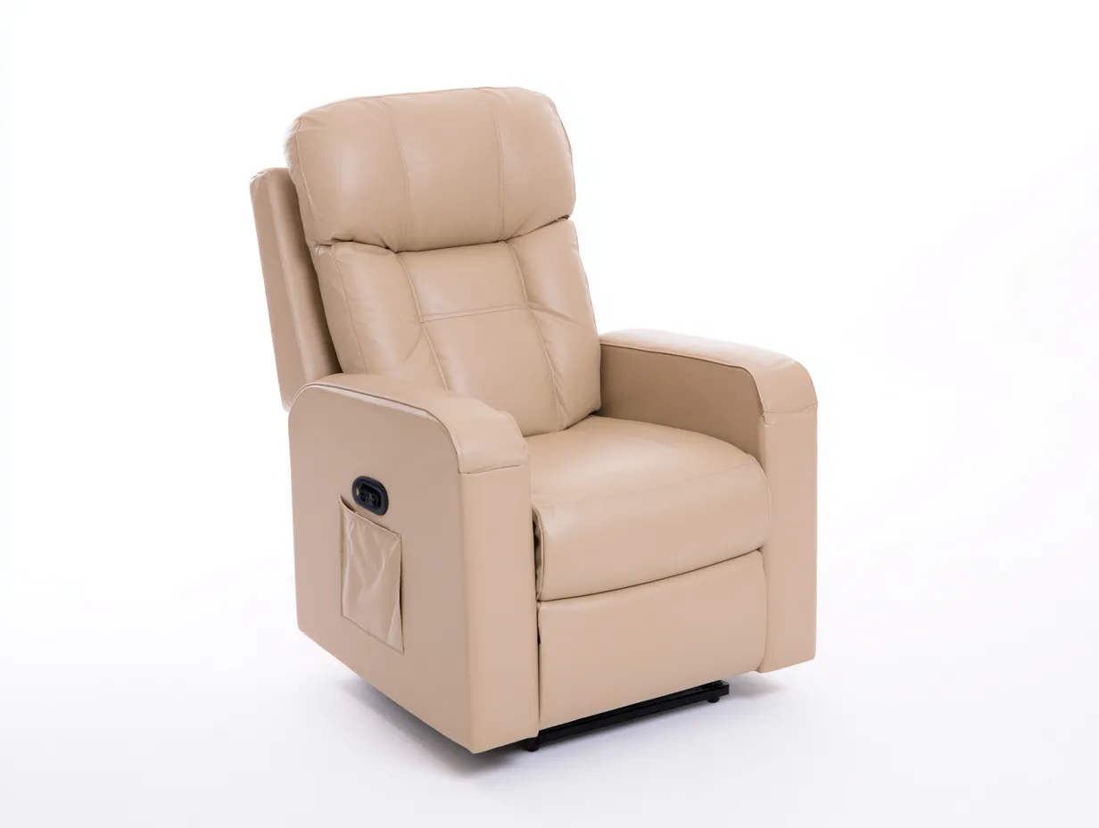 Recliner Chair upholstered leather recliner 35x37x41 inches - beige - modern relaxation design-Casauphub