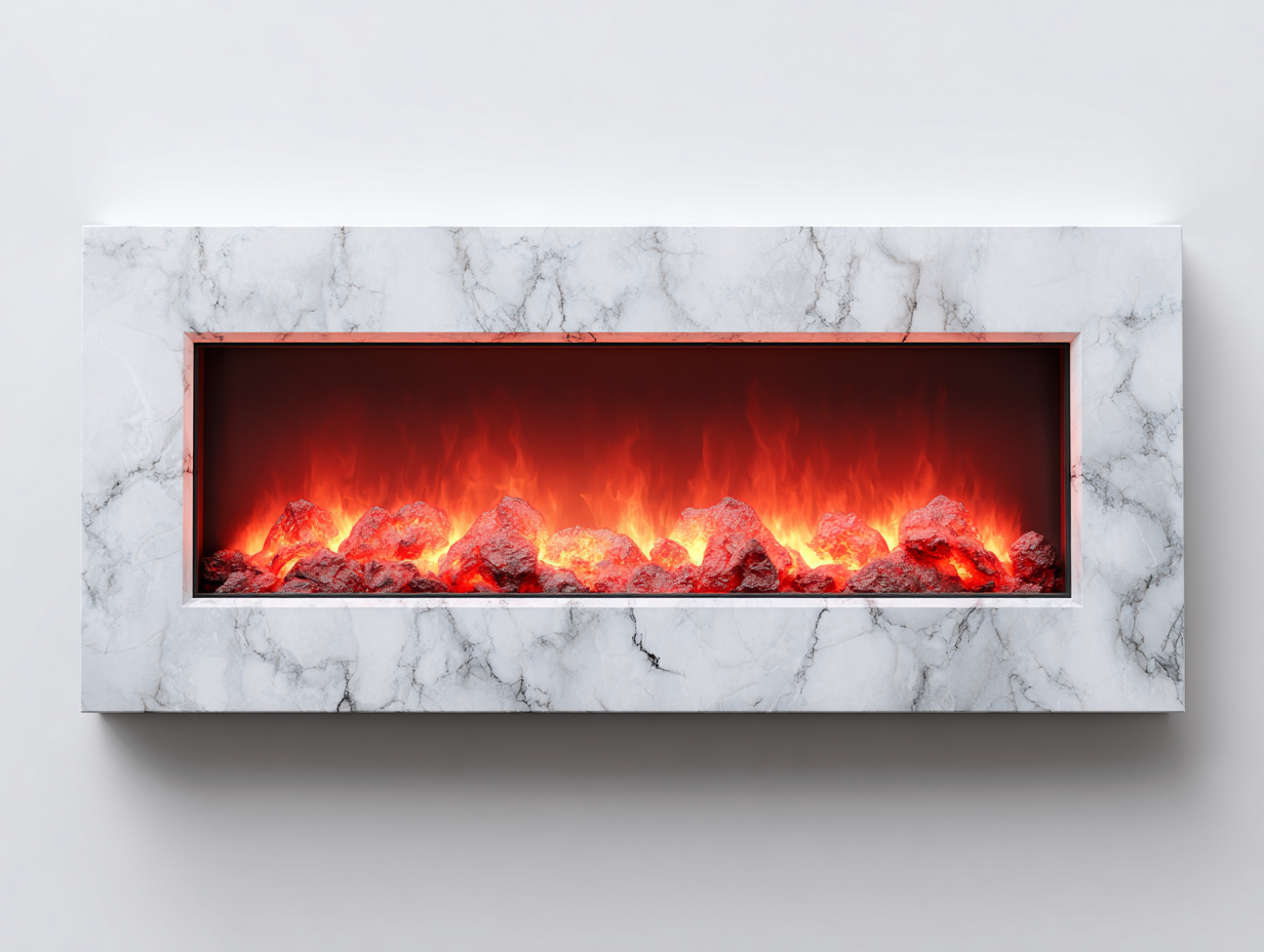 Fireplace Marble Finish Linear Glass Front 72x14x24 inches - White - Modern Indoor Heating-Casauphub
