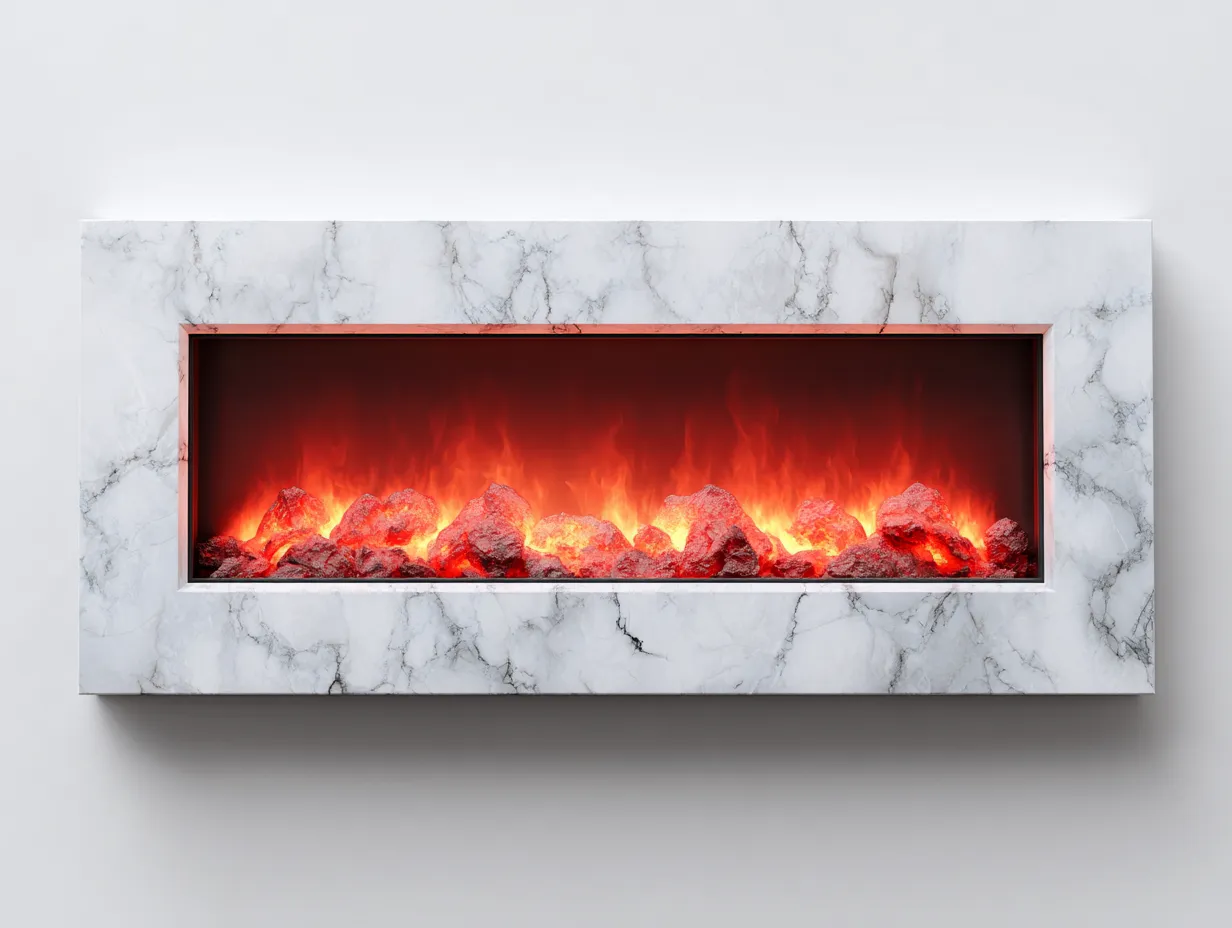 Fireplace Marble Finish Linear Glass Front 72x14x24 inches - White - Modern Indoor Heating-Casauphub