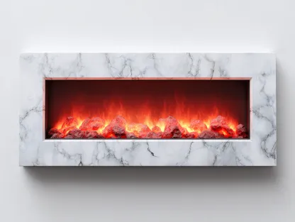 Fireplace Marble Finish Linear Glass Front 72x14x24 inches - White - Modern Indoor Heating-Casauphub