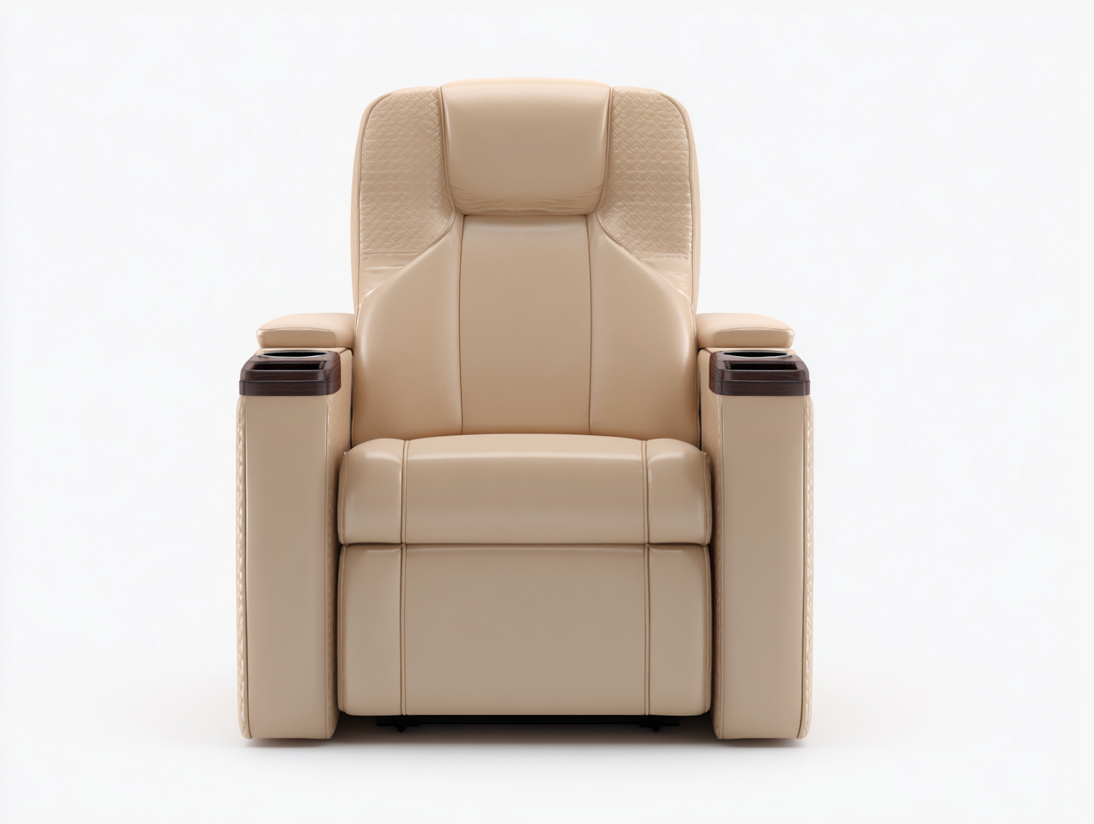 Recliner Chair Faux Leather Upholstered Padded Seating 36x38x42 inches - Beige - Modern Indoor Reclining Seating-Casauphub