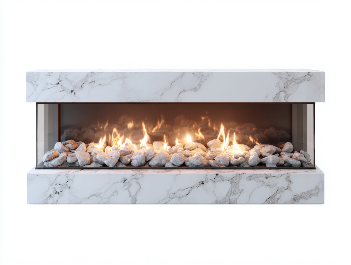 Fireplace Marble Finish 60x18x16 (inches) - White - Modern Linear Built-In Design-Casauphub