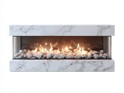 Fireplace Marble Finish 60x18x16 (inches) - White - Modern Linear Built-In Design-Casauphub