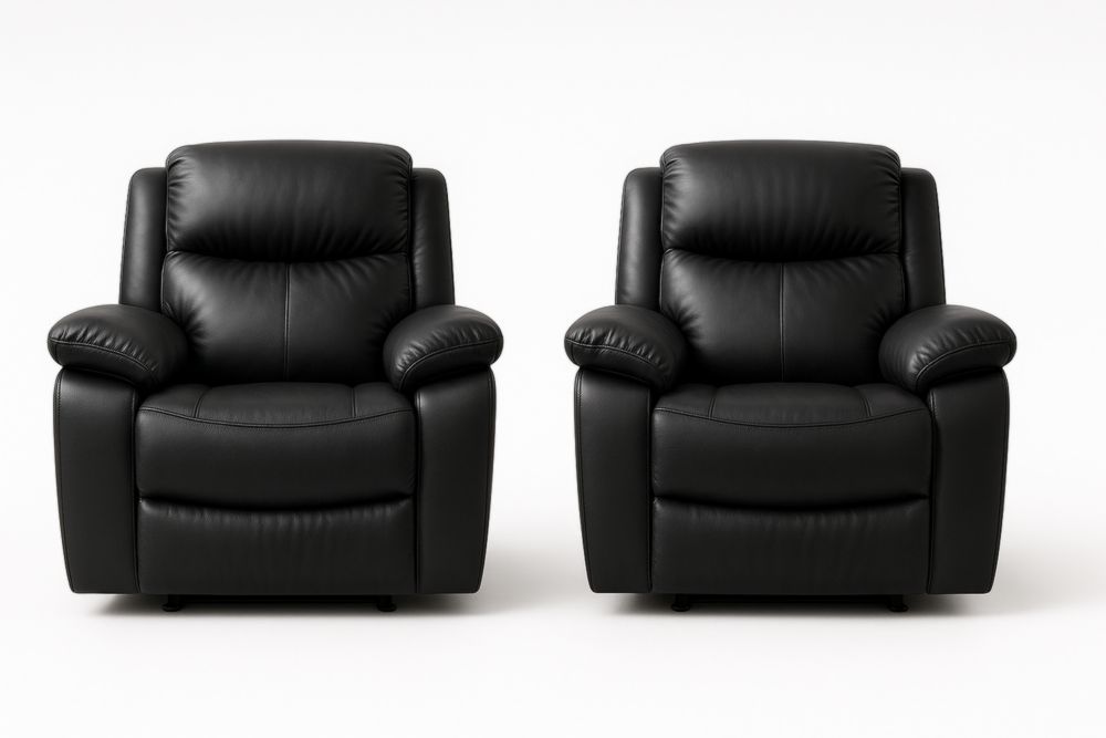 Set di 2 Poltrone Reclinabili in Pelle Sintetica Nera