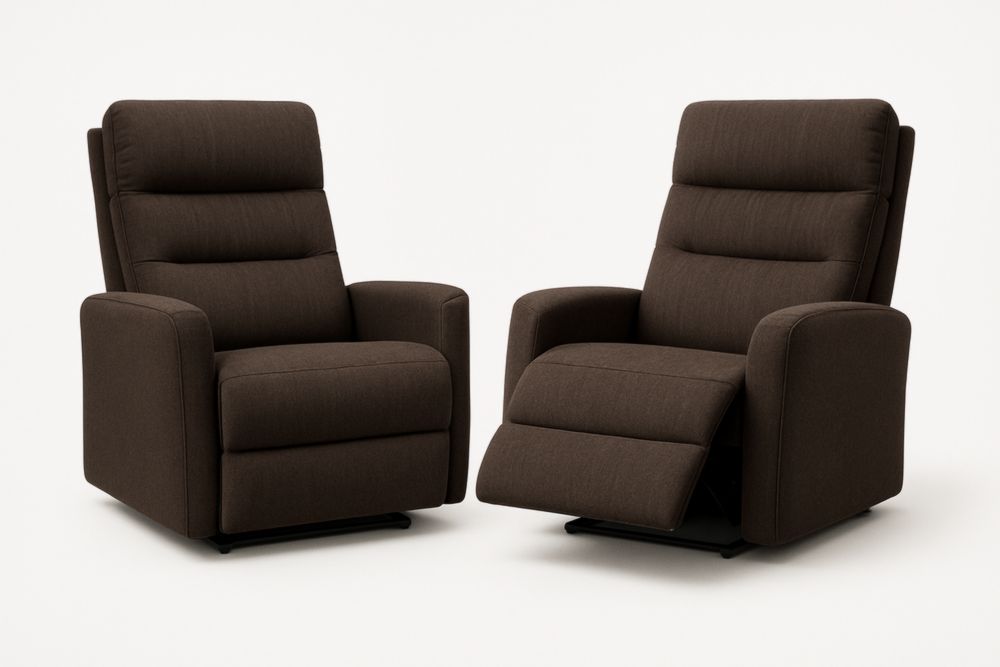 Set di Poltrone Reclinabili in Tessuto Marrone con Poggiapiedi Integrato