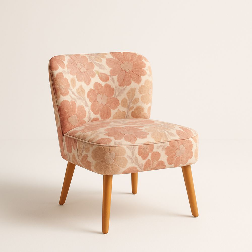 Poltrona lounge con cuscino in cotone a motivo floreale rosa