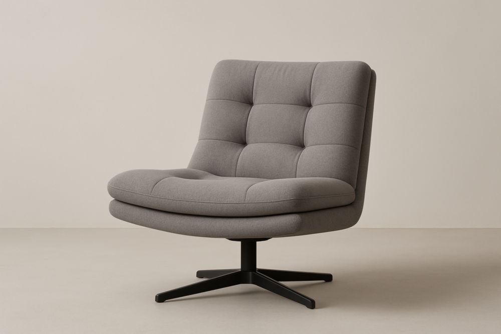 Sedia in tessuto grigio con base in metallo nero