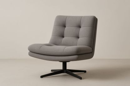 Sedia in tessuto grigio con base in metallo nero