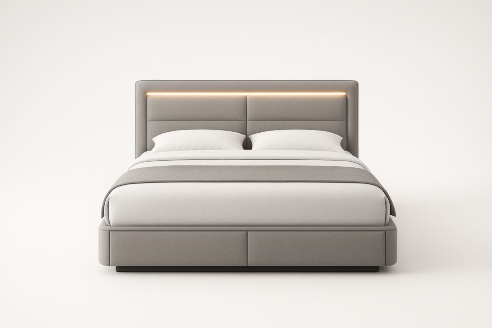Letto matrimoniale in tessuto grigio