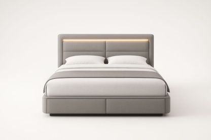 Letto matrimoniale in tessuto grigio
