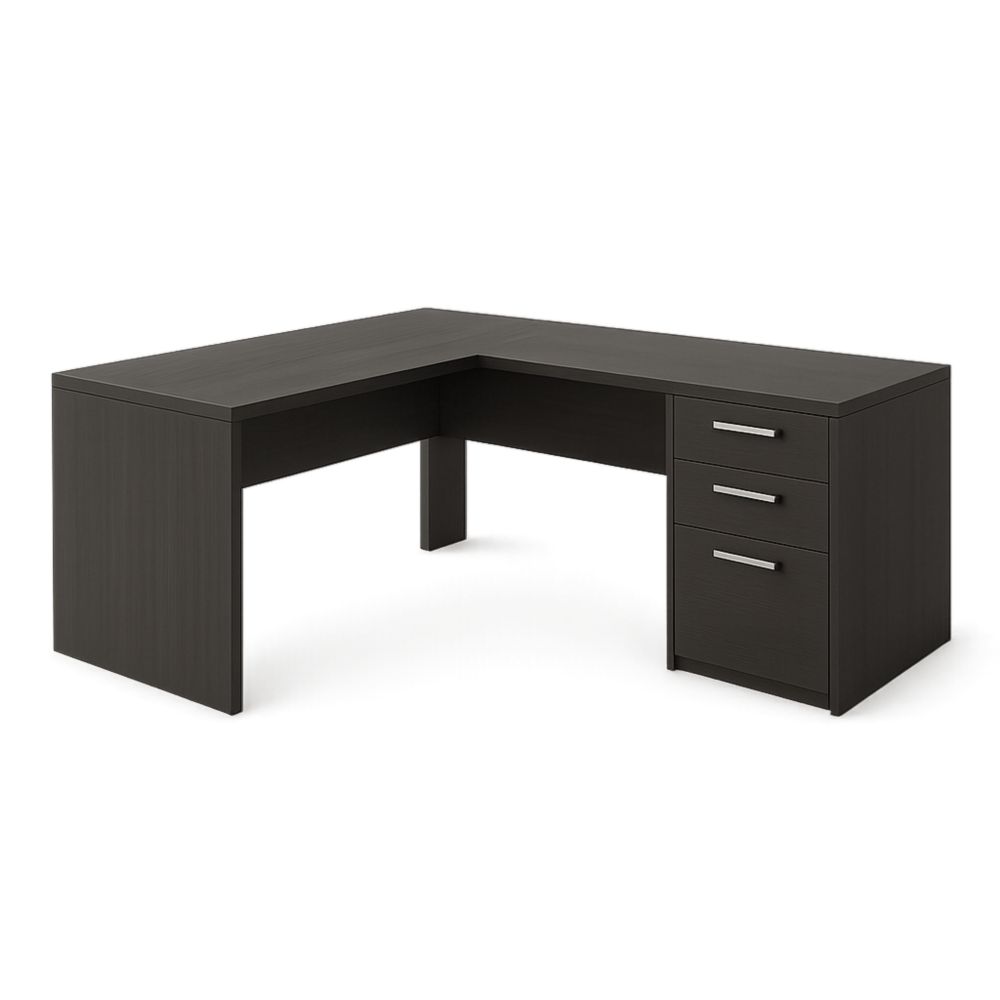 Scrivania angolare L con cassetti in legno marrone scuro 150 cm-Livornestix