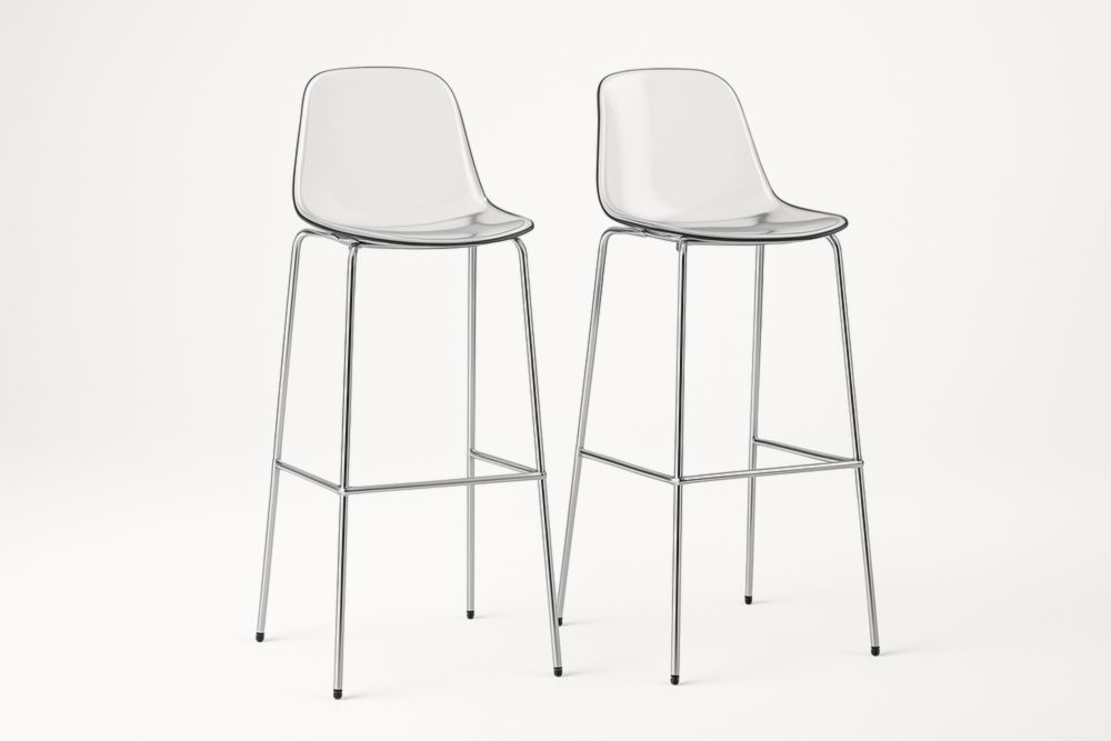 Set di 2 Sgabelli in Acrilico Trasparente con Struttura in Metallo Cromato-Livornestix