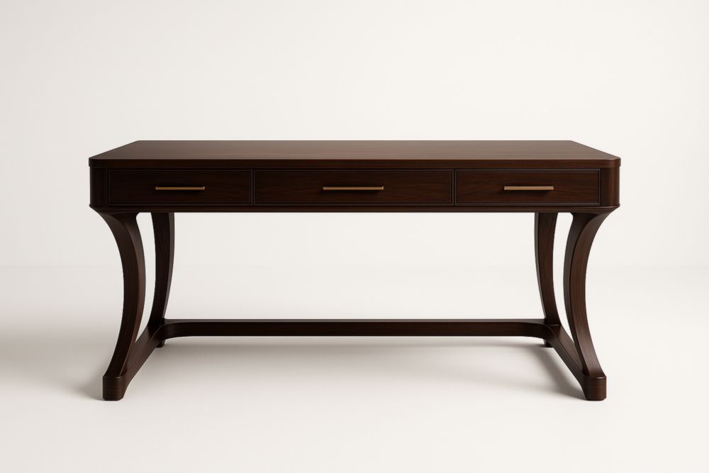 Scrivania rettangolare in legno con tre cassetti marrone scuro-Livornestix