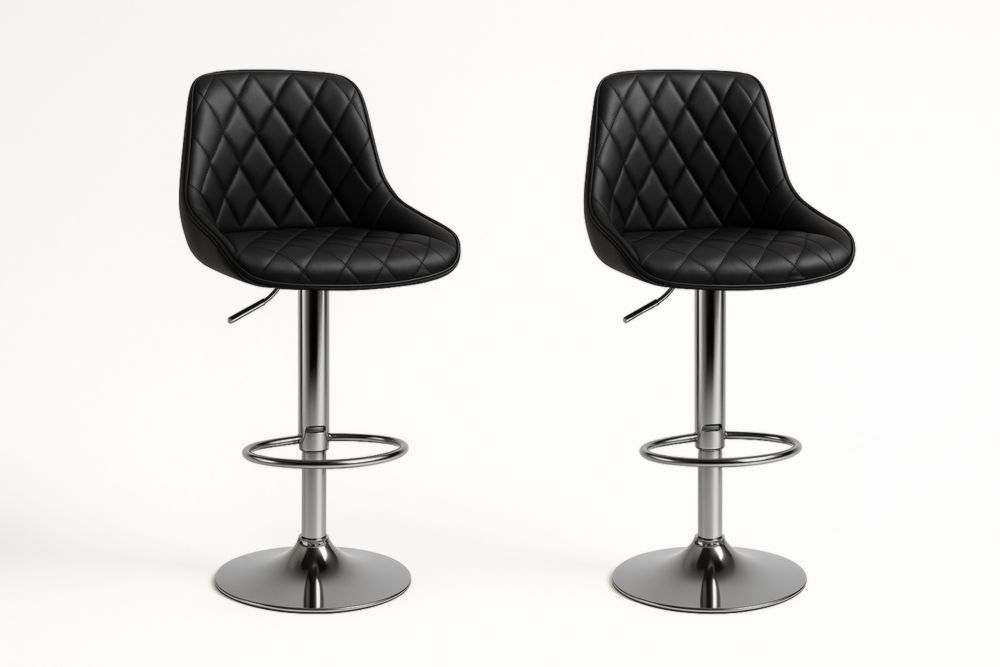 Set di 2 sgabelli da bar in pelle sintetica nera con base in acciaio cromato-Livornestix