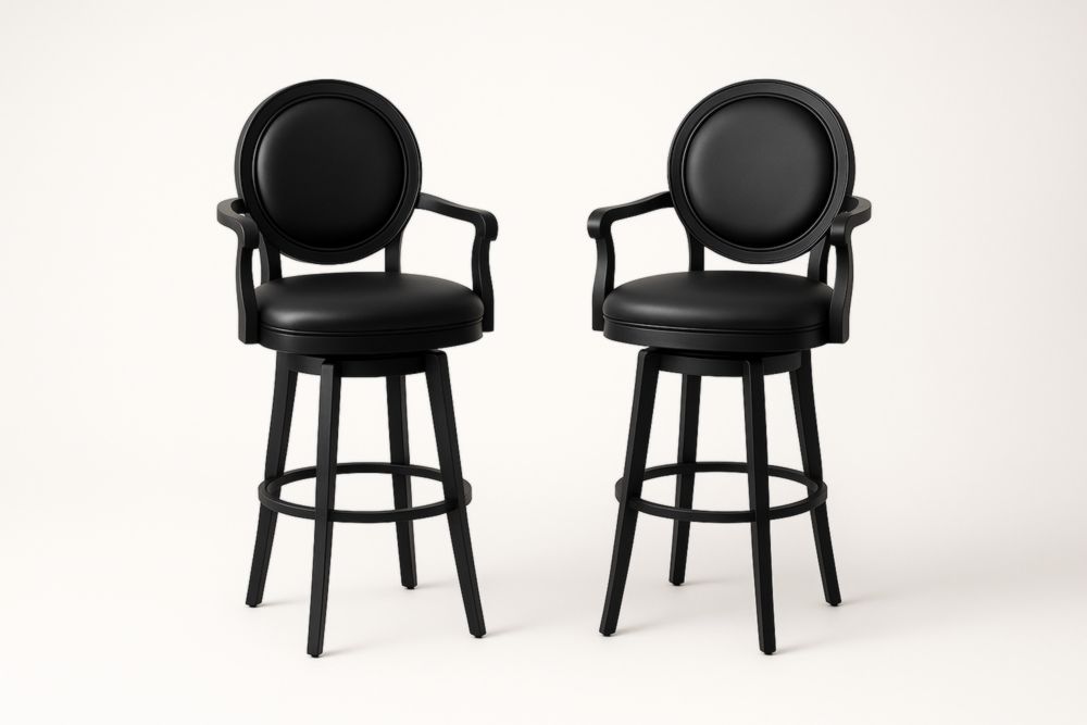 Set di 2 sgabelli girevoli in legno e ecopelle nera-Livornestix