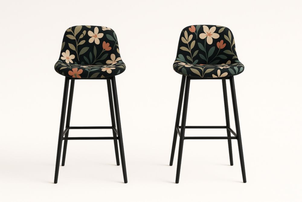 Set di 2 Sgabelli da Bar in Tessuto Floreale con Struttura in Metallo Nera-Livornestix