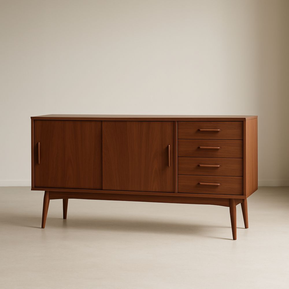 Credenza in legno di noce con ante e cassetti-Livornestix