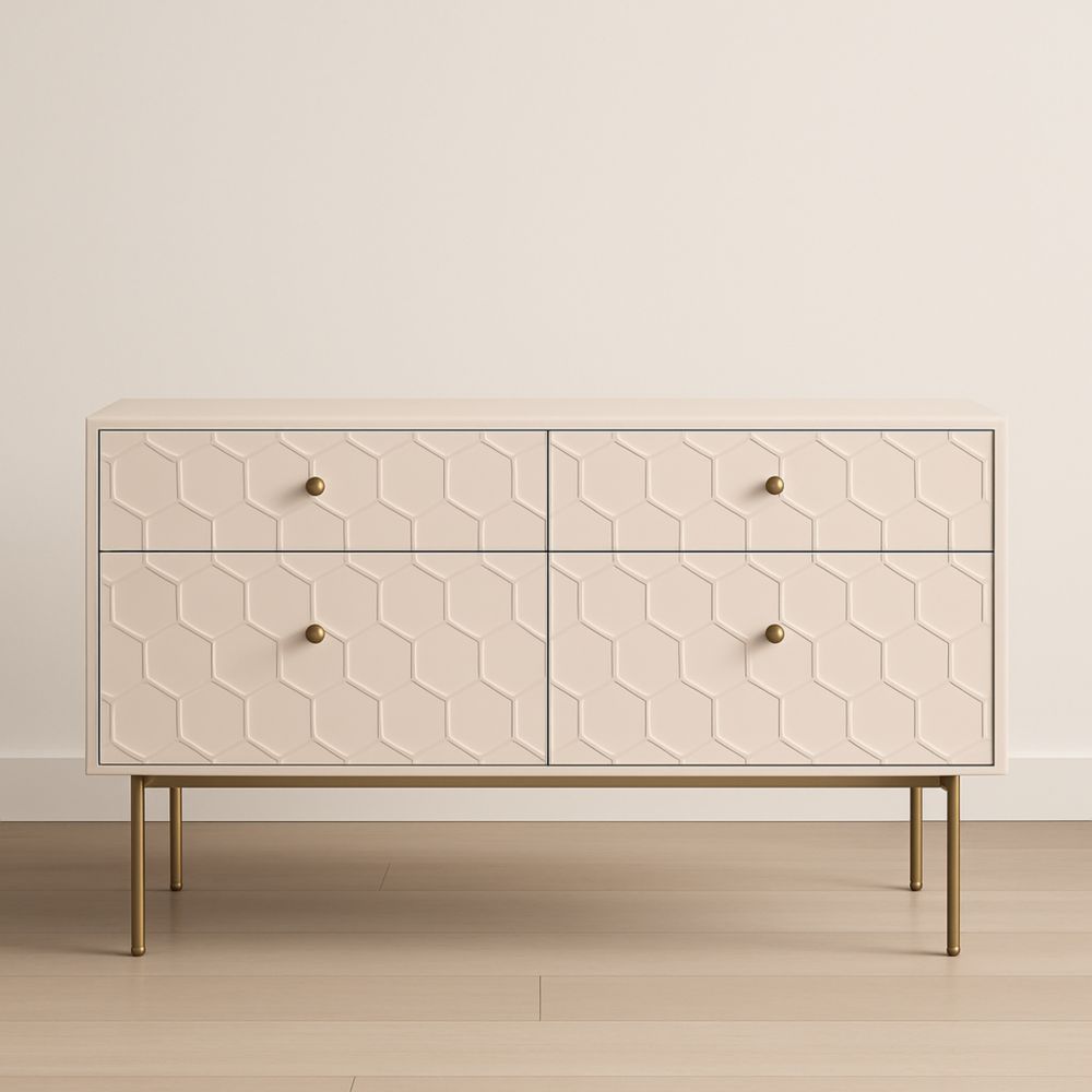 Mobile in MDF color beige con 4 cassetti e motivo esagonale-Livornestix