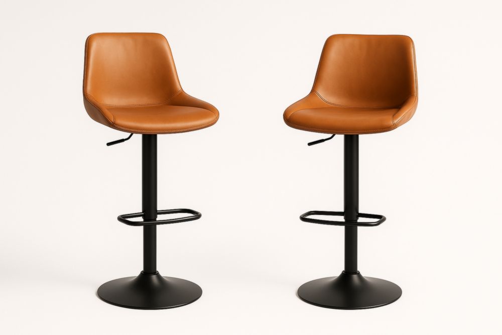 Set di 2 sgabelli regolabili in similpelle marrone e metallo nero-Livornestix