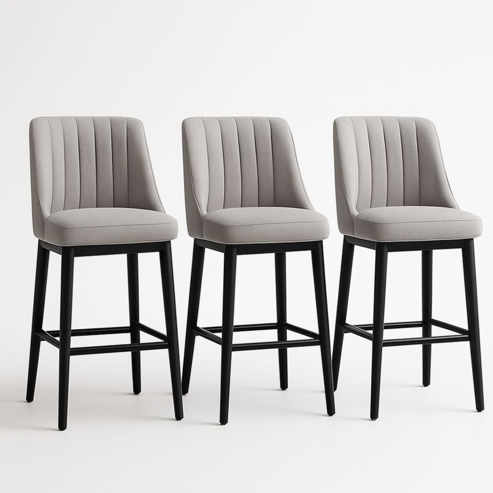 Set di 3 sgabelli da bar in poliestere grigio chiaro con struttura in legno nero-Dwelltrendo