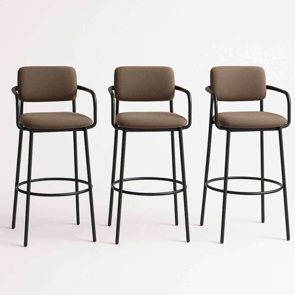 Set di 3 Sgabelli da Bar in Tessuto Marrone con Struttura in Metallo-Dwelltrendo