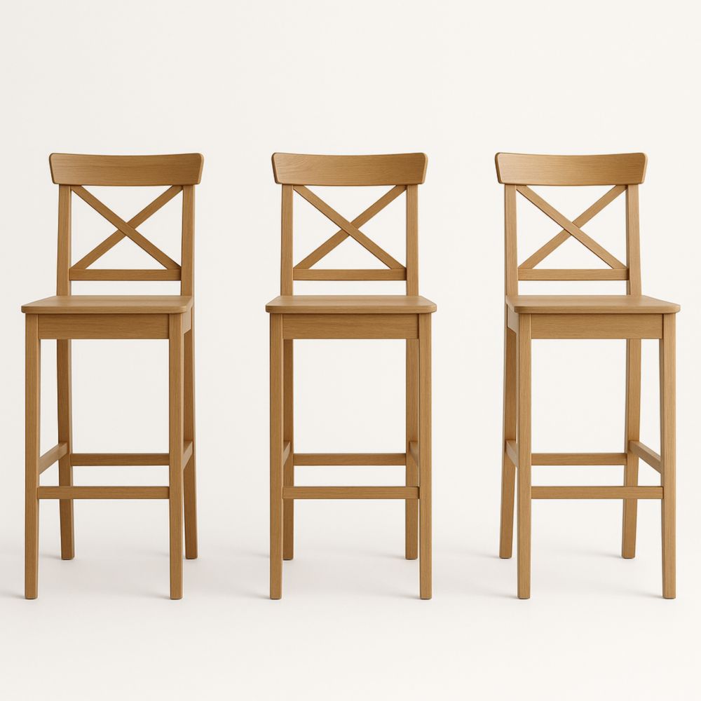 Set di 3 sgabelli alti in legno massello-Dwelltrendo