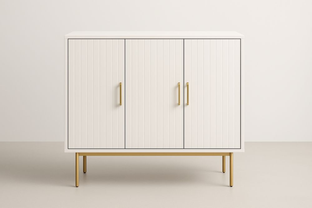 Credenza a Tre Ante Bianco con Gambe in Metallo Oro-Dwelltrendo