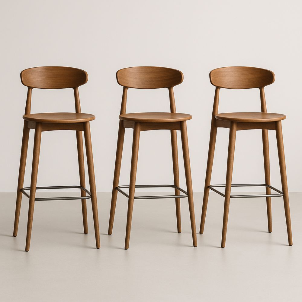 Set di 3 Sgabelli in Legno di Rovere con Schienale-Dwelltrendo