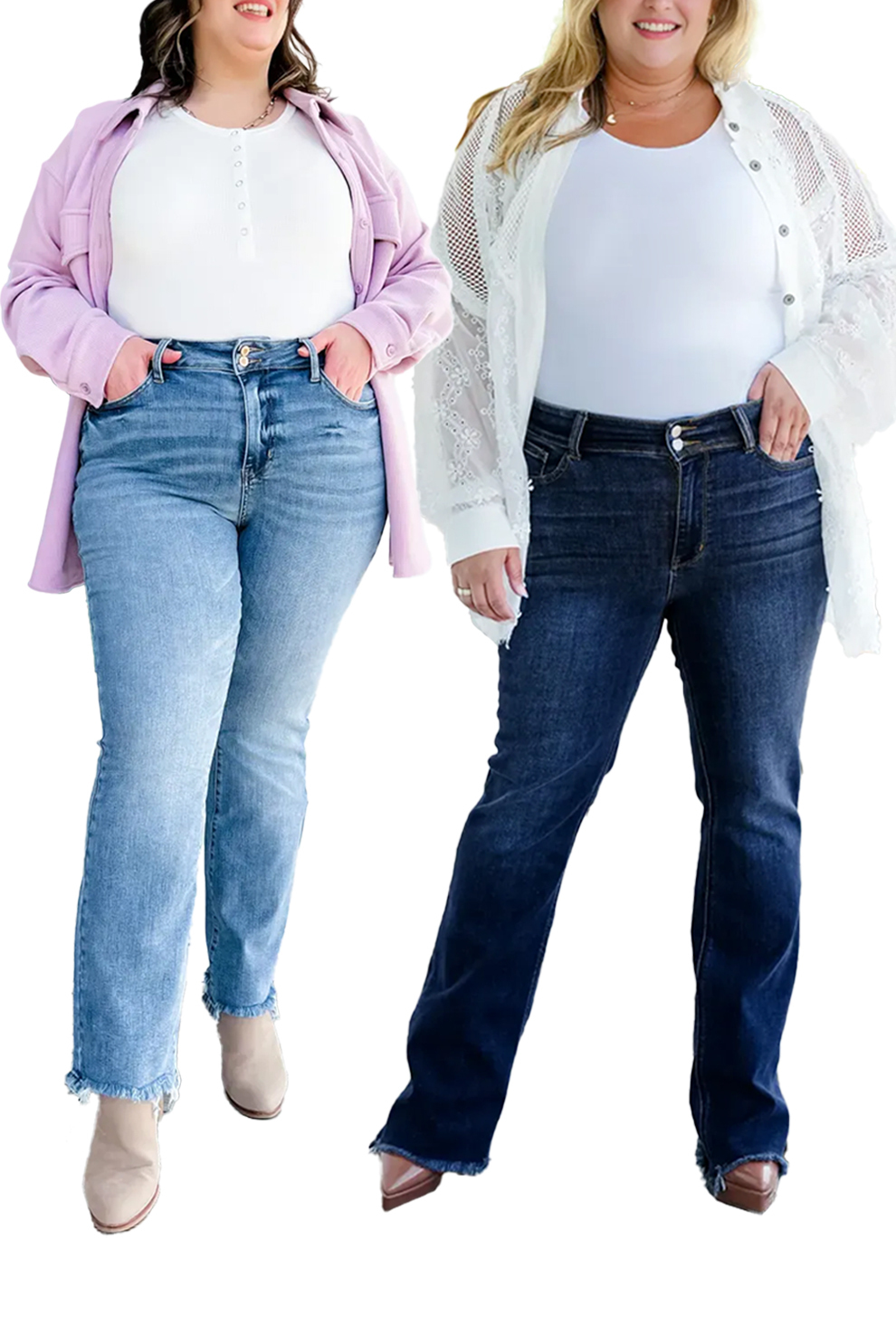 Vintage Double Button Frayed Hem Bootcut Jeans (Buy 2 Free Shipping)