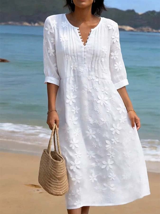 Women's casual linen dress with floral print