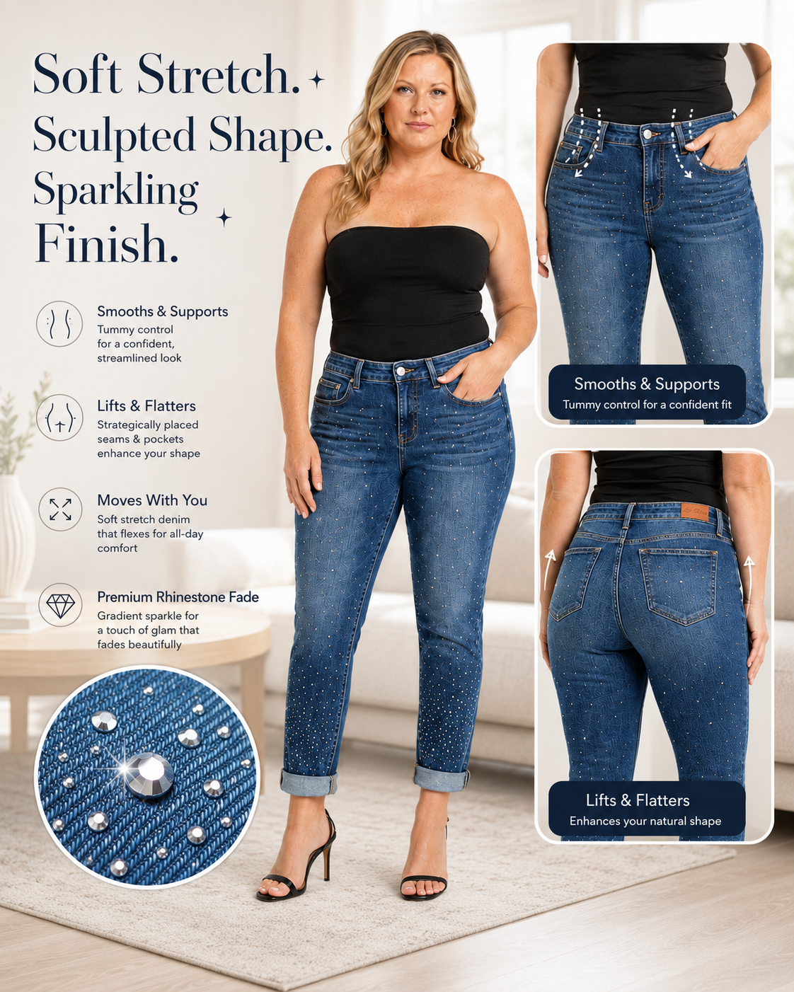 Tummy Control Cuffed Slim Fit Jeans (Buy 2 Free Shipping)
