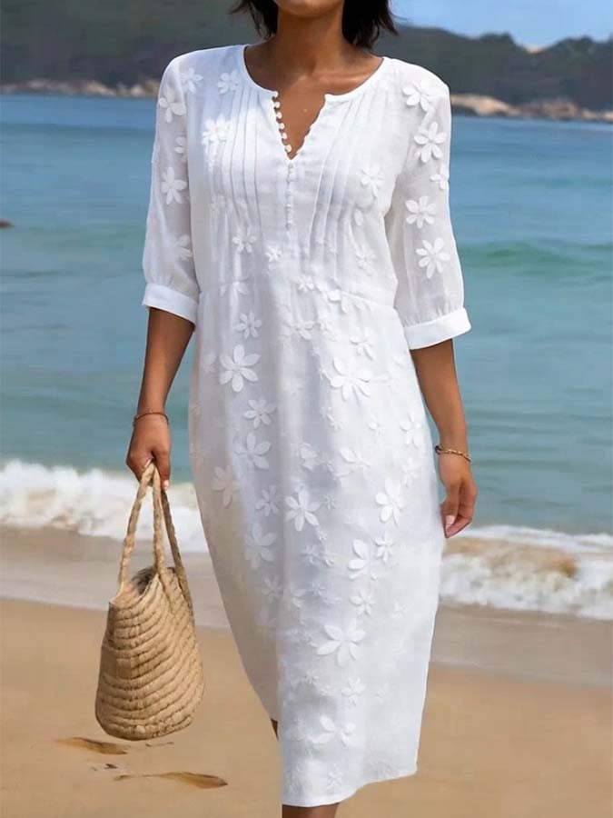 Women's casual linen dress with floral print