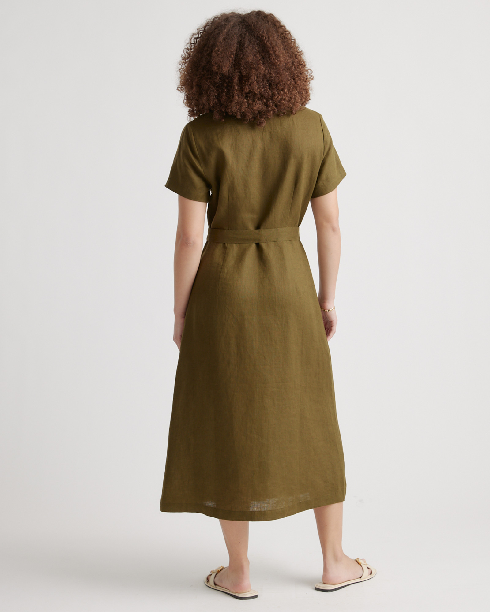 Linen Button Front Dress (Buy 2 Free Shipping)