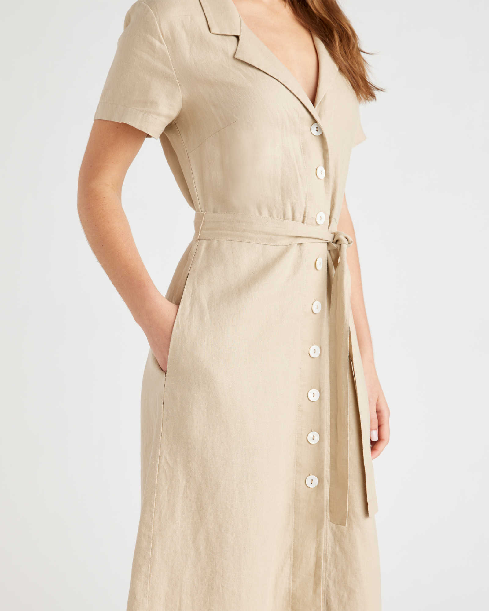 Linen Button Front Dress (Buy 2 Free Shipping)