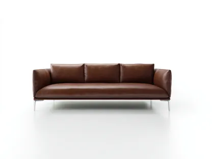 Canapé 3 places - cuir-métal - 224x90x78 cm - marron - style contemporain-Loftgohome