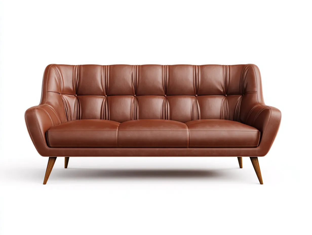 Canapé 3 places - cuir-bois - 220x92x84 cm - marron - style vintage-Loftgohome