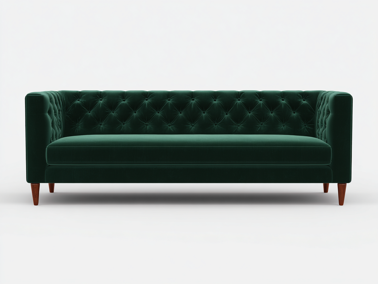 Canapé 3 places - tissu-bois - 230x94x84 cm - vert foncé - style vintage-Loftgohome