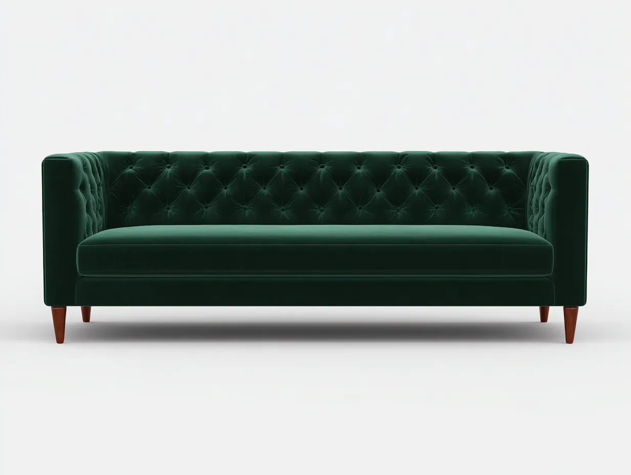 Canapé 3 places - tissu-bois - 230x94x84 cm - vert foncé - style vintage-Loftgohome