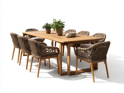 Salon de jardin repas - bois-corde synthétique - 210x100x75 cm - bois naturel-beige - design contemporain-Loftgohome