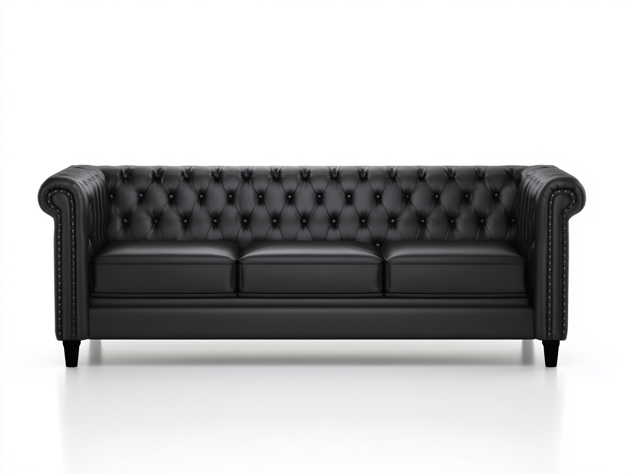 Canapé 3 places - cuir - 228x98x86 cm - noir - style chesterfield-Loftgohome